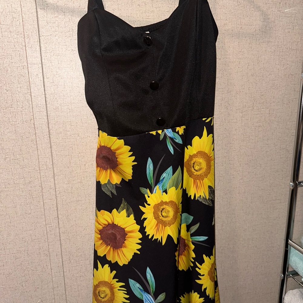 Black sunflower spaghetti straps dress